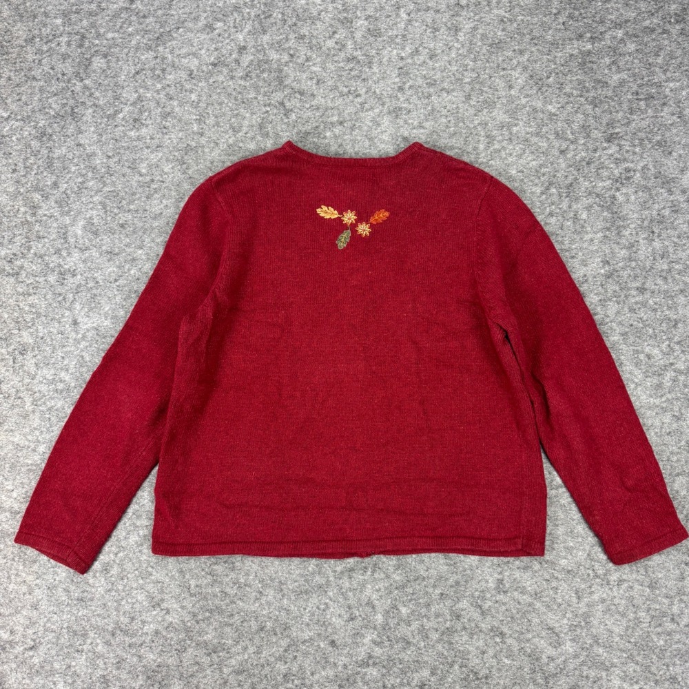Croft & Barrow Womens XL Red Zip Front Embroidered Fall Leaves Cardigan Sweater - Picture 3 of 9